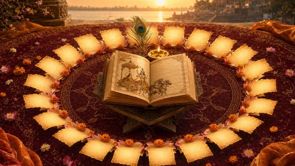 Mandala of Bhagavad Gita teachings on life karma and peace
