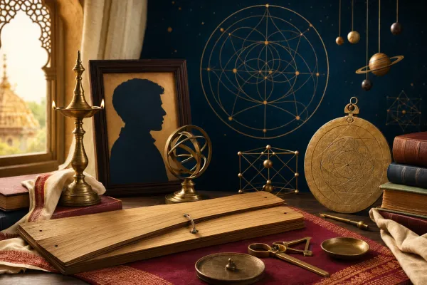 Mathematics, notebooks, patterns, and Ramanujan-inspired symbols for National Mathematics Day in India.