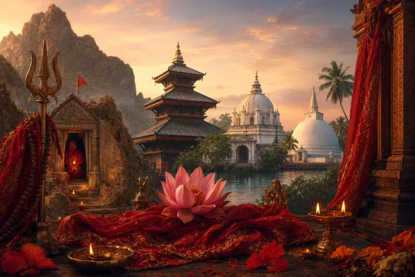 Symbolic Devi pilgrimage scene for Shakti Peeth traditions beyond present-day India.